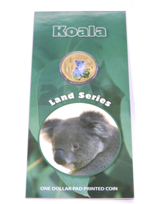 2008 Royal Australian Mint — Land Series Koala 1 Dollar Coin on RAM Card — UNC front