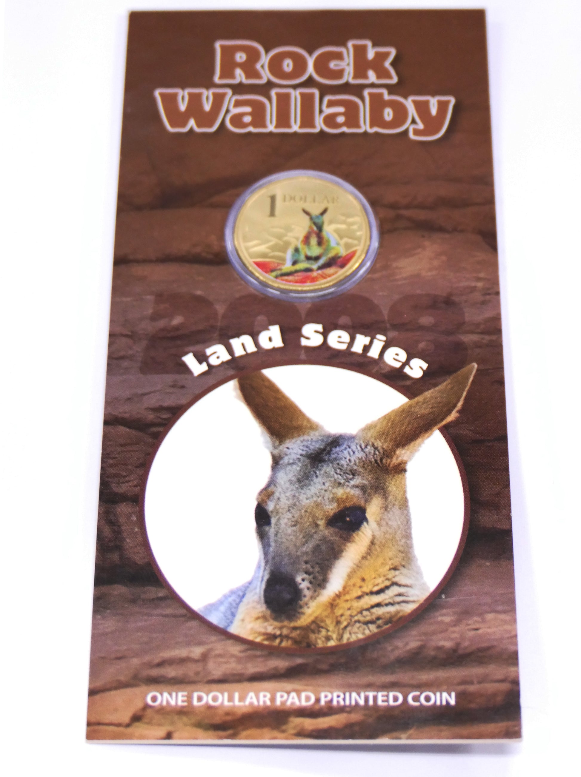 2008 Royal Australian Mint — Land Series Rock Wallaby 1 Dollar Coin on RAM Card — UNC front
