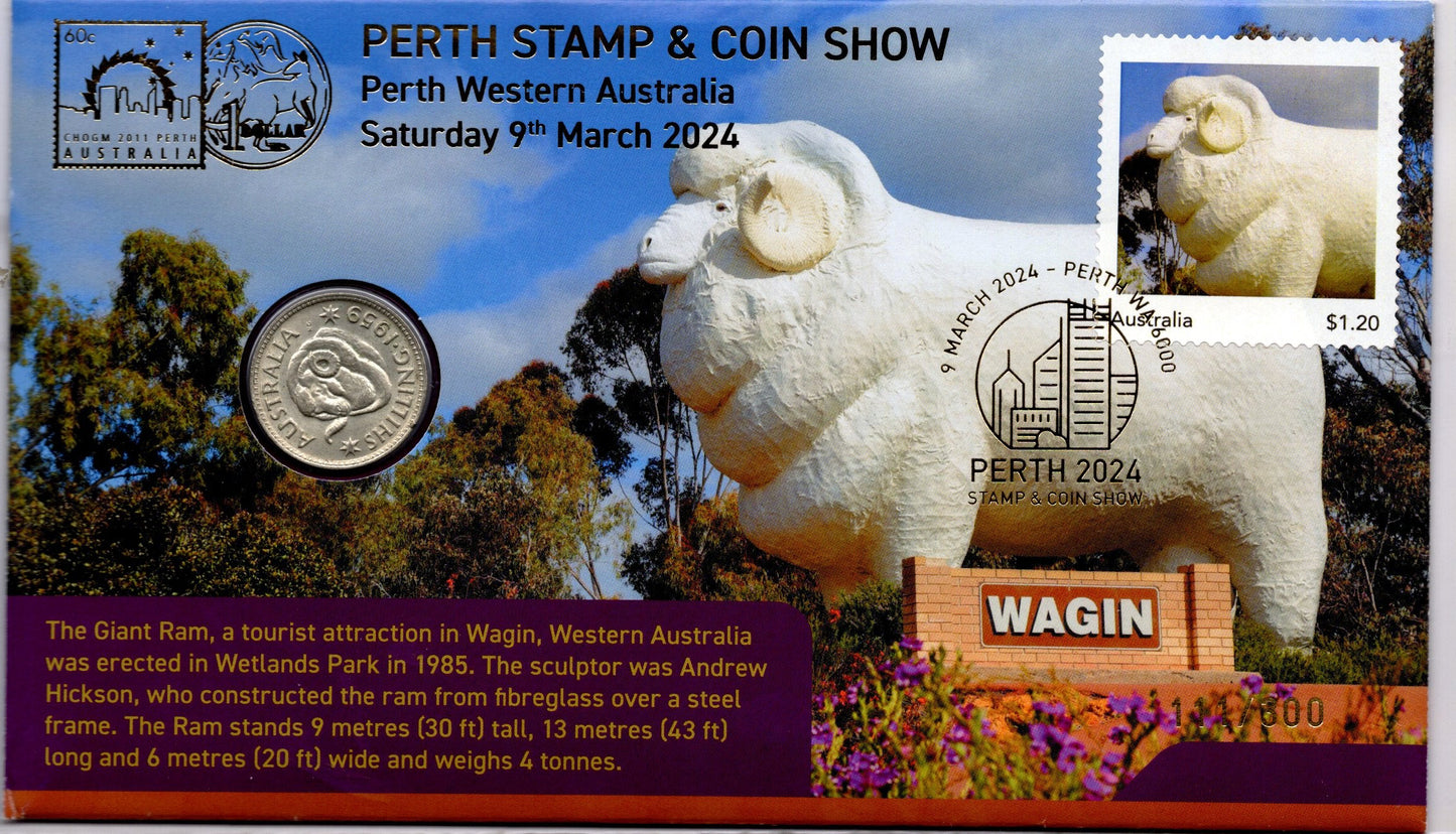 ANDA Perth Stamp & Coin Show ( Missing One ) South Perth Uglies, Xanthippe , Giant RAM 111/325 PNC reverse