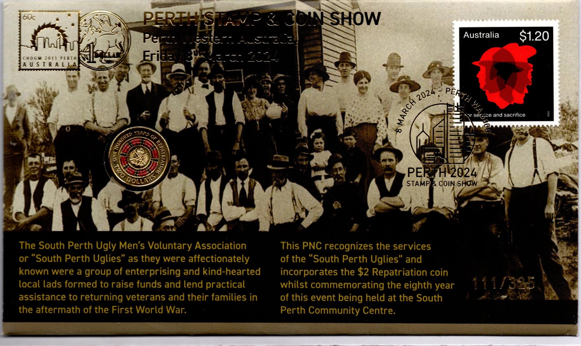 ANDA Perth Stamp & Coin Show ( Missing One ) South Perth Uglies, Xanthippe , Giant RAM 111/325 PNC front