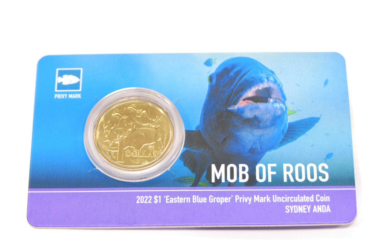 2022 $1 Mob of Roos Eastern Blue Groper Privy Mark Sydney ANDA Money Expo front