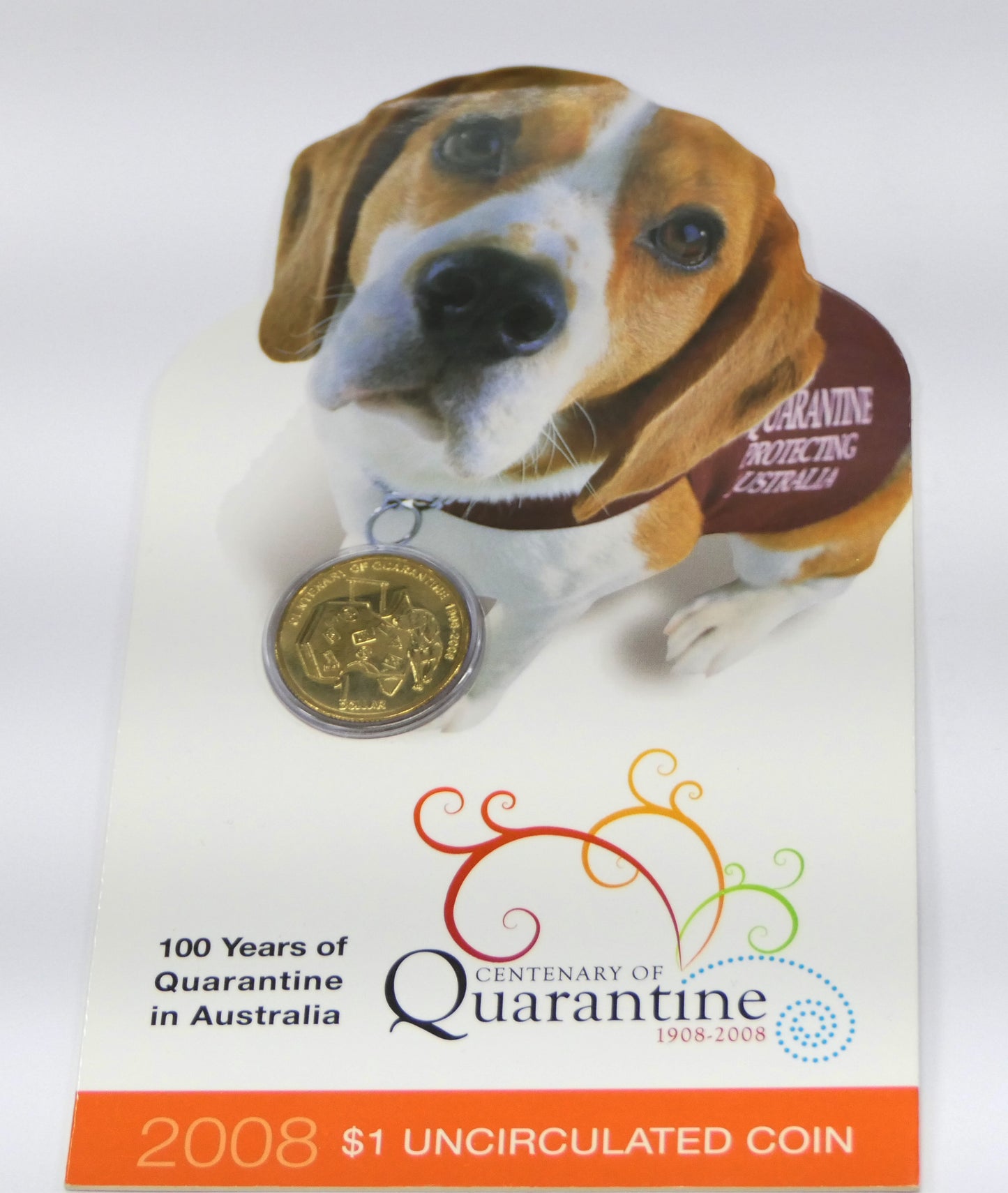 2008 Royal Australian Mint Centenary of Quarantine $1 Coin on Card front