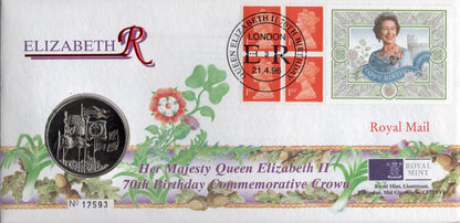 Queen Elizabeth II 70th Birthday Commemorative Crown PNC Front