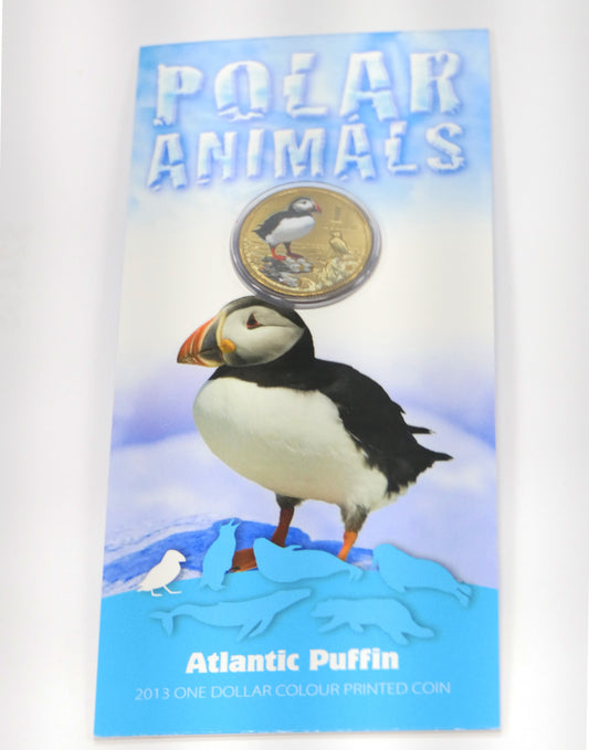 2013 Royal Australian Mint Polar Animals Coloured One Dollar $1 Coin Atlantic Puffin Frosted UNC front