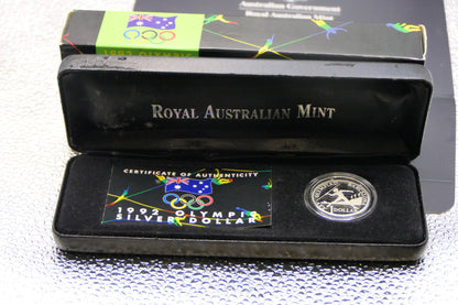 1992 Xxv Olympiad Barcelona $1 Silver Proof Coin — Royal Australian Mint — Javelin Thrower front