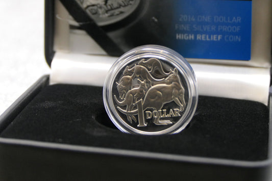 2014 $1 Mob of Kangaroos Fine Silver Proof High Relief Coin — Royal Australian Mint front