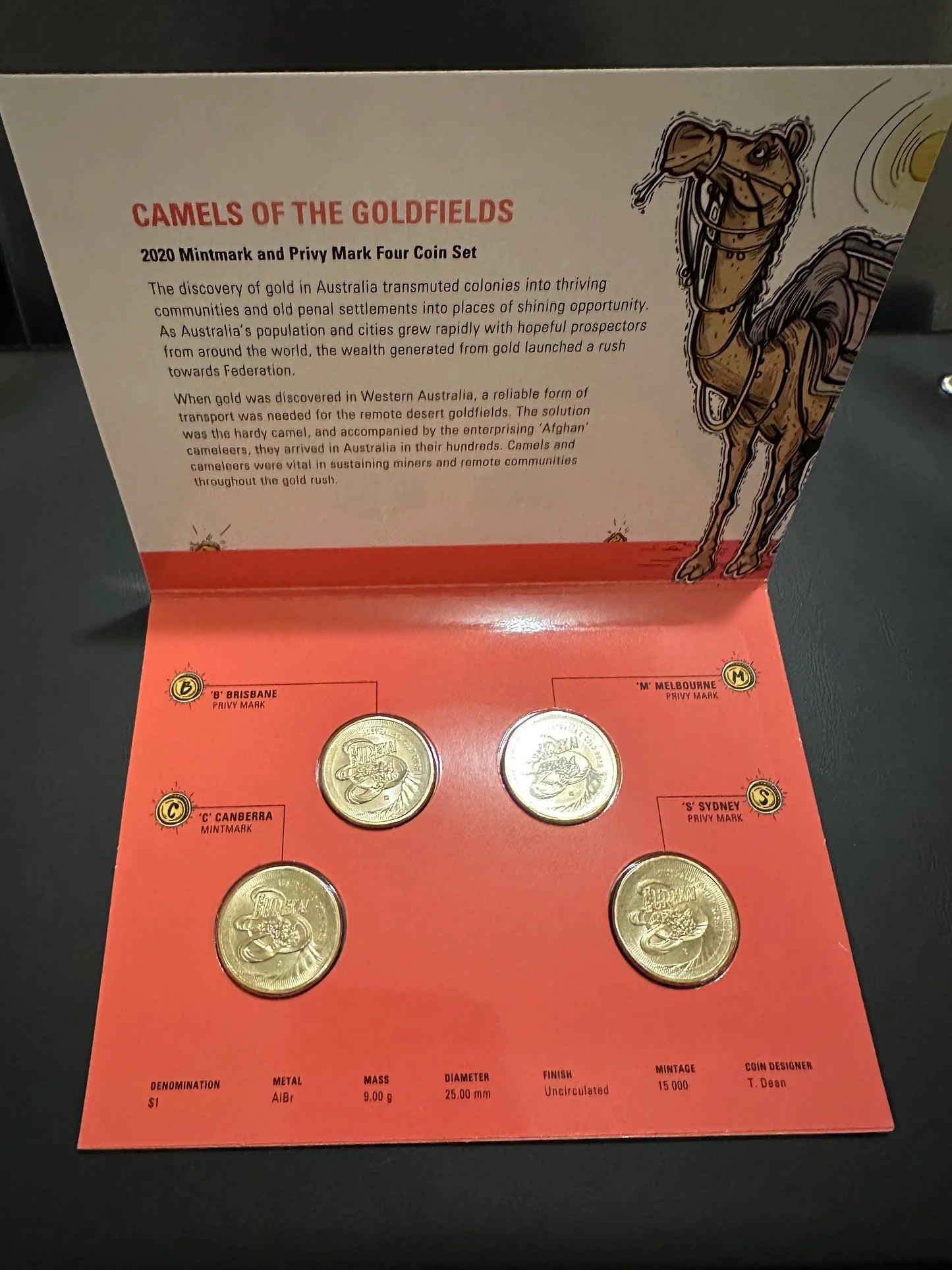 2020 Eureka Australia’s Gold Rush Camels of the Goldfields four coin set in Royal Australian Mint packaging