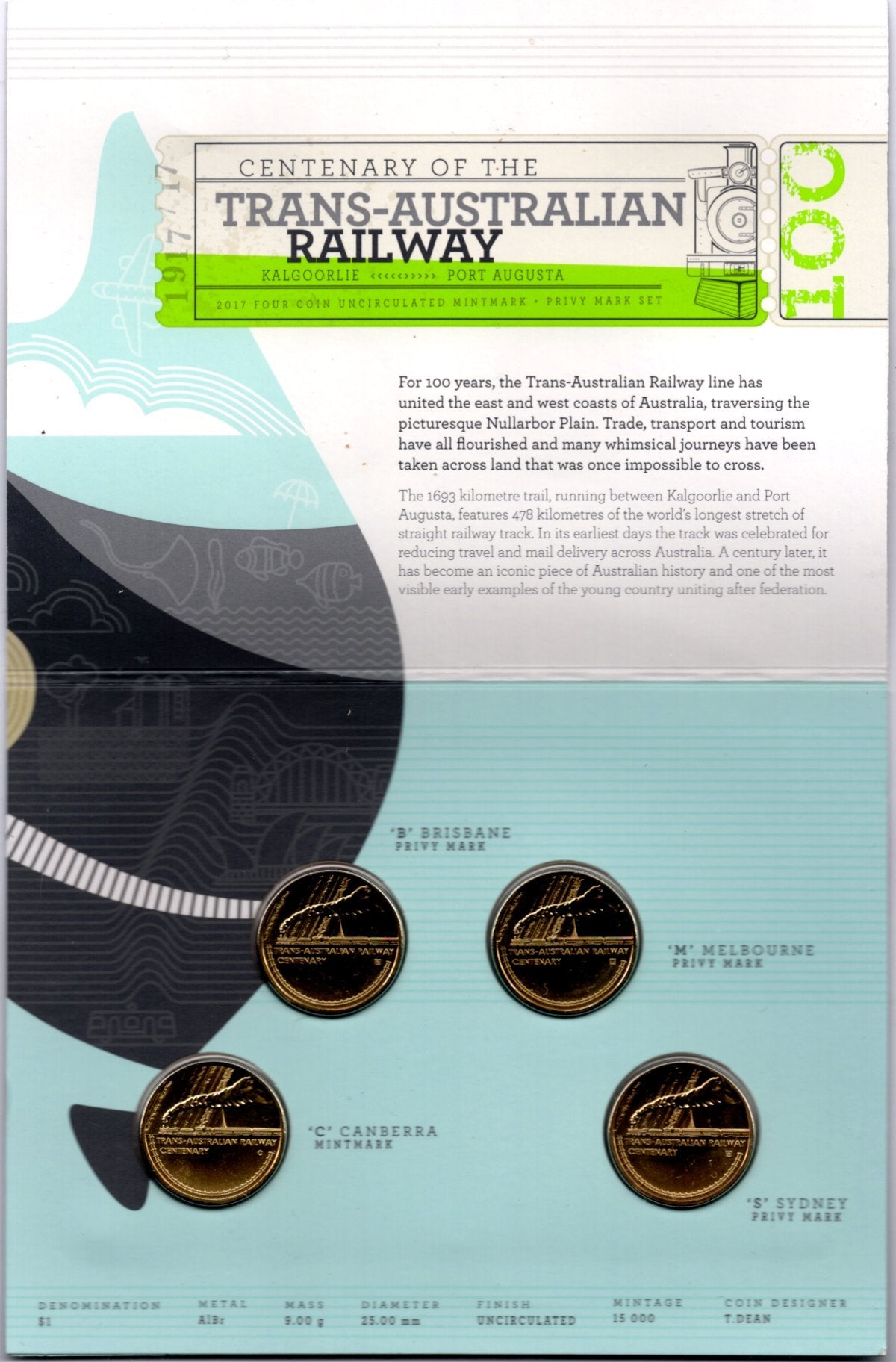 $1 2017 Trans-Australian Railway BCMS 4 Coin Set