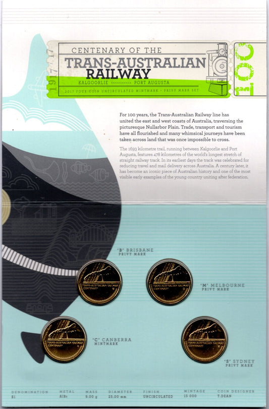 $1 2017 Trans-Australian Railway BCMS 4 Coin Set