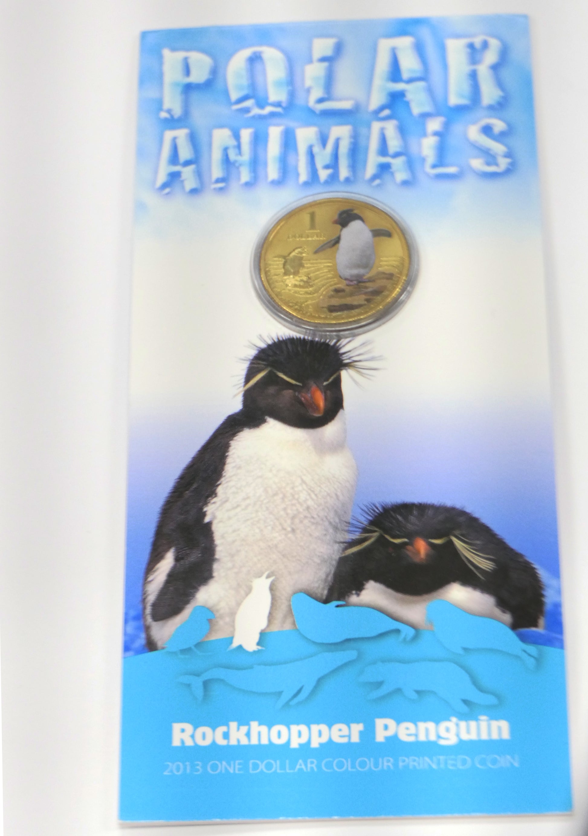 2013 Royal Australian Mint ROCKHOPPER PENGUIN POLAR ANIMALS One Dollar $1 Coin Coloured Frosted UNC front