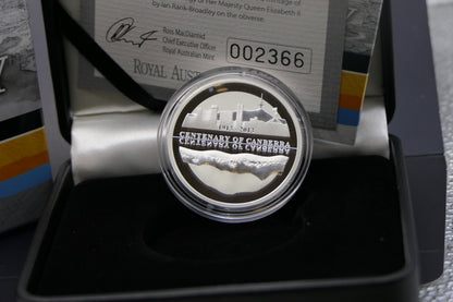 2013 Centenary of Canberra $5 Fine Silver Proof Coin — Royal Australian Mint — No. 002366 reverse