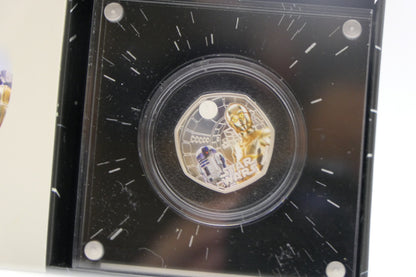 2023 Star Wars R2-D2 & C-3po 50p Silver Proof Coin — Royal Mint Uk — Boxed reverse
