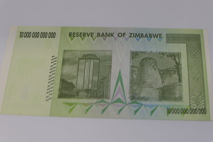 Zimbabwe Ten Trillion Dollars Banknote — 2008 — Uncirculated — Reserve Bank of Zimbabwe reverse