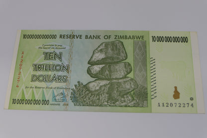 Zimbabwe Ten Trillion Dollars Banknote — 2008 — Uncirculated — Reserve Bank of Zimbabwe front