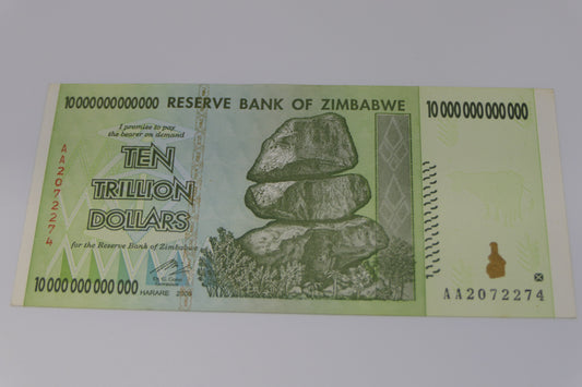 Zimbabwe Ten Trillion Dollars Banknote — 2008 — Uncirculated — Reserve Bank of Zimbabwe front