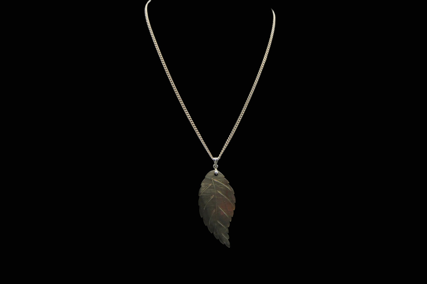 Silver Leaf Pendant Necklace front
