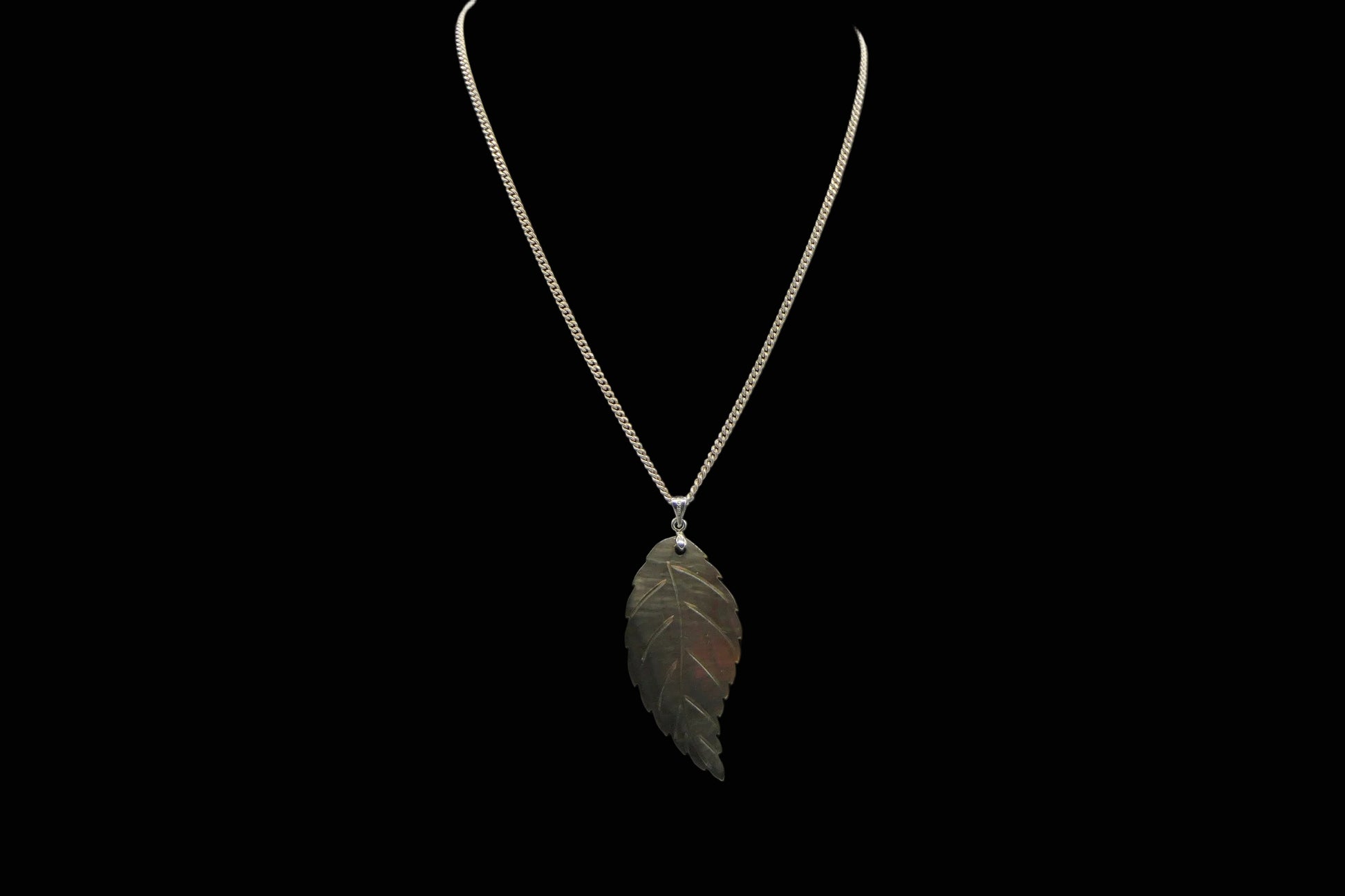 Silver Leaf Pendant Necklace front