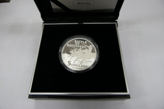 2017 Battle of Beersheba Five Dollar Silver Proof Coin front