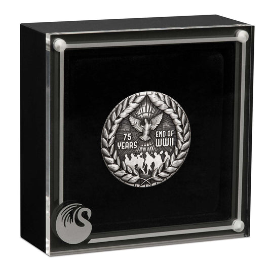 End of Wwii 75th Anniversary 2020 2oz Silver Antiqued Coin front