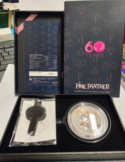 2024 The Pink Panther 60th Anniversary 5oz Silver Proof High Relief Gilded Coin