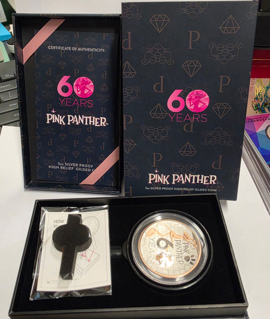 2024 The Pink Panther 60th Anniversary 5oz Silver Proof High Relief Gilded Coin