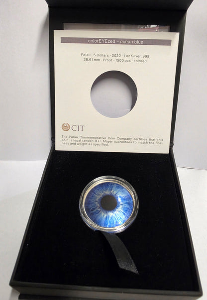 ColorEYEzed “Ocean Blue” 1oz Silver Proof Coin issued by Palau in 2022.