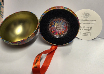 2026 50c Coloured Silver Proof Coin – Christmas Decoration issued by the Royal Australian Mint.