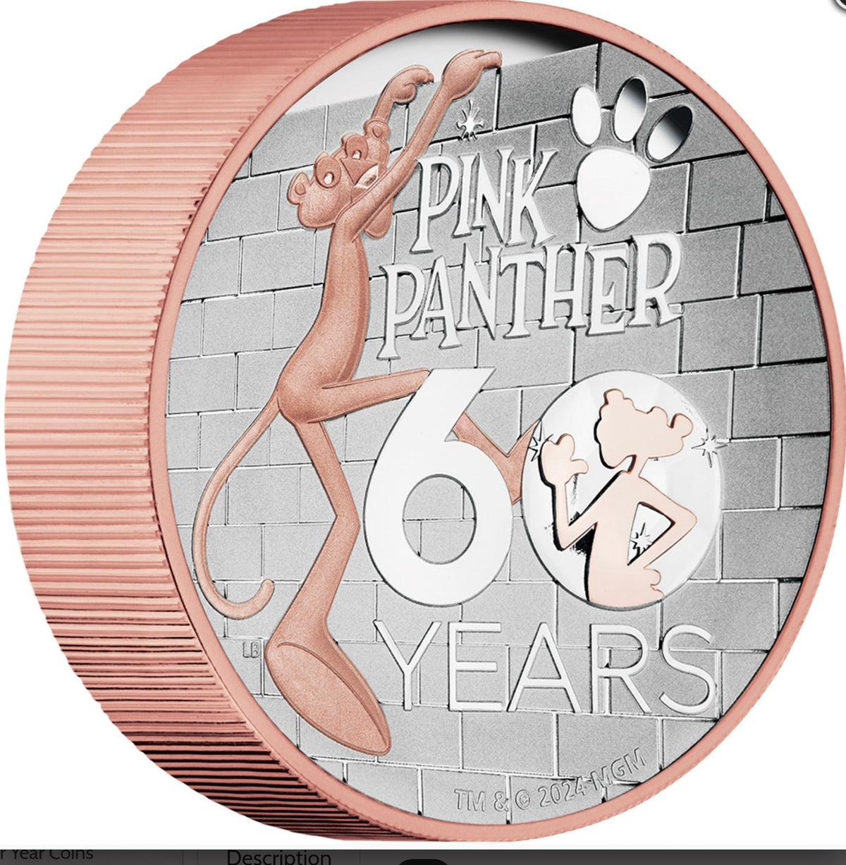 2024 The Pink Panther 60th Anniversary 5oz Silver Proof High Relief Gilded Coin