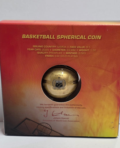 2020 $5 Samoa Basketball Spherical Coin