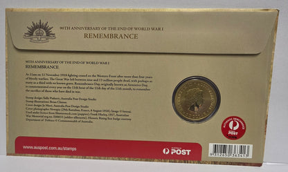 2008 90th Anniversary of End of WWI Remembrance $1 Coin & Stamp Cover (PNC)