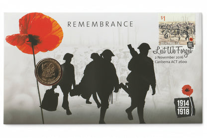 2016 Australia Post Remembrance Day $1 Poppies PNC front
