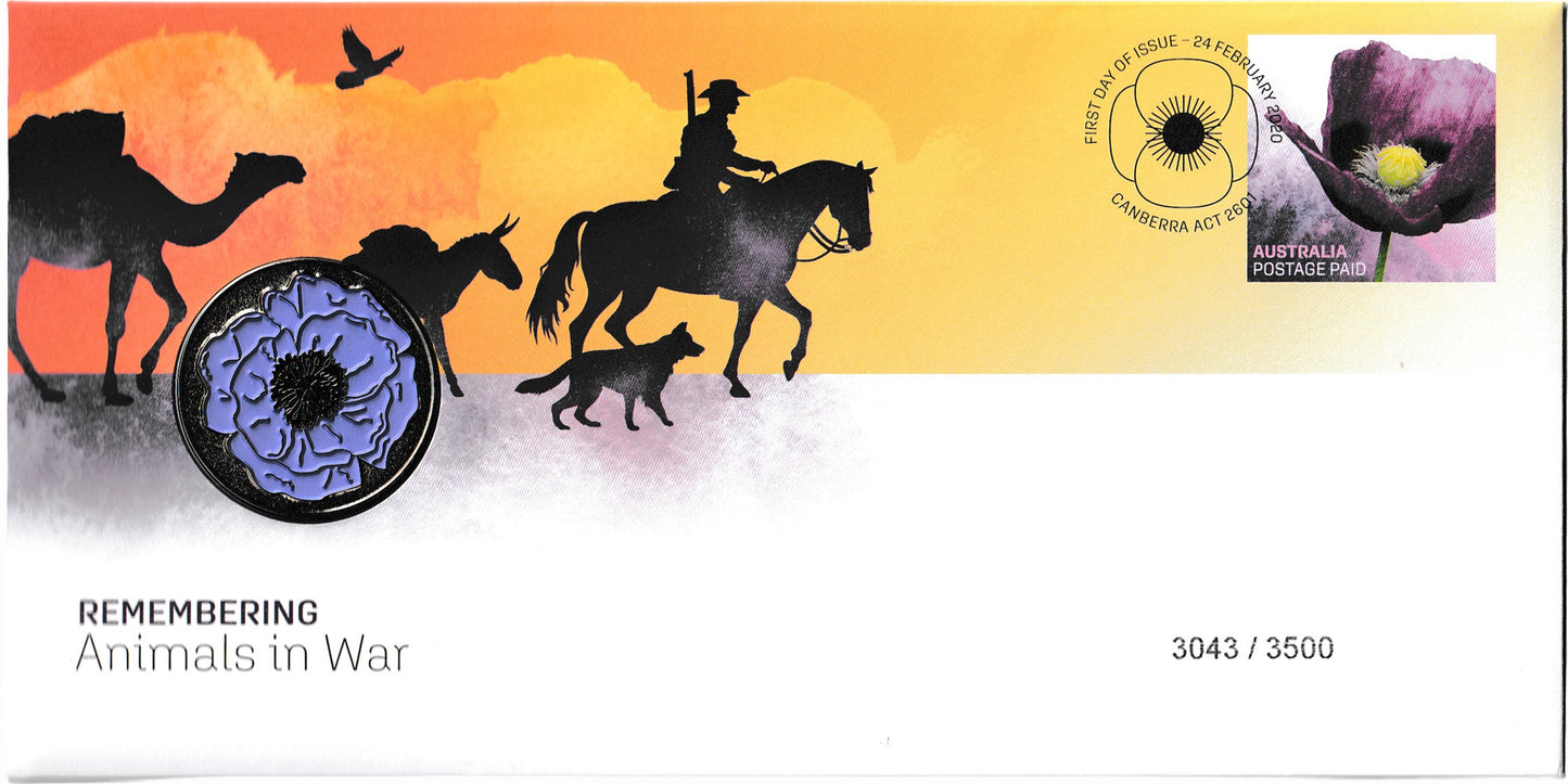2020 remembering animals in war postal numismatic cover 