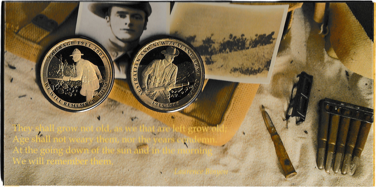 2005 Australian and New Zealand 90th Anniversary Army Corps 1915 - 2005 Two Coin Bronze Unc Set