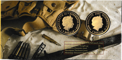 2005 Australian and New Zealand 90th Anniversary Army Corps 1915 - 2005 Two Coin Bronze Unc Set