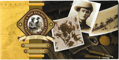 2005 Australian and New Zealand 90th Anniversary Army Corps 1915 - 2005 Two Coin Bronze Unc Set