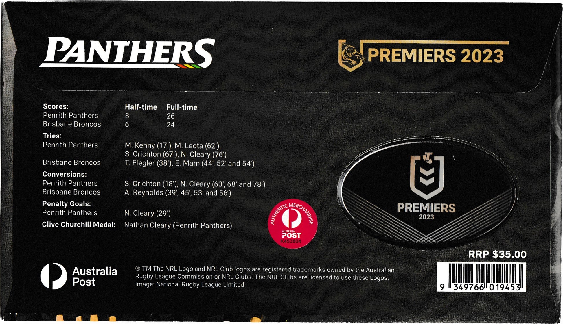 2023 NRL Grand Final - Panthers Premiers 2023 Postal Medallion Cover
