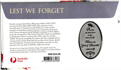 2021 Lest We Forget ANZAC Day Medallion & Stamp Cover PNC