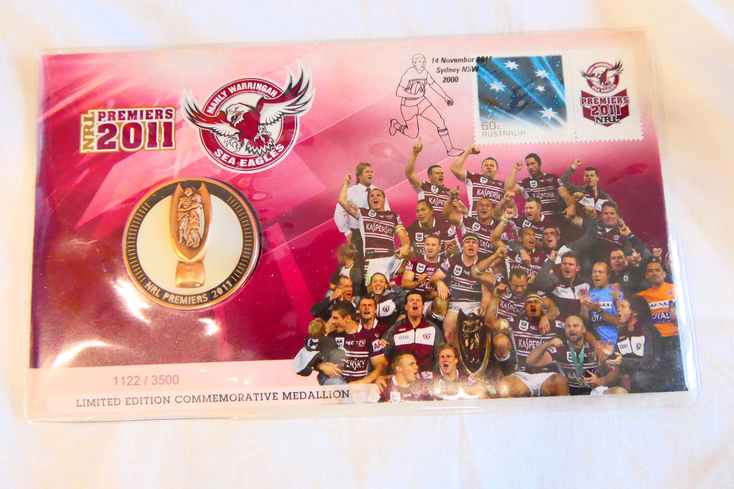 2011 NRL Premiers Manly Warringah Sea Eagles PNC — Limited Edition Medallion 1122/3500 front