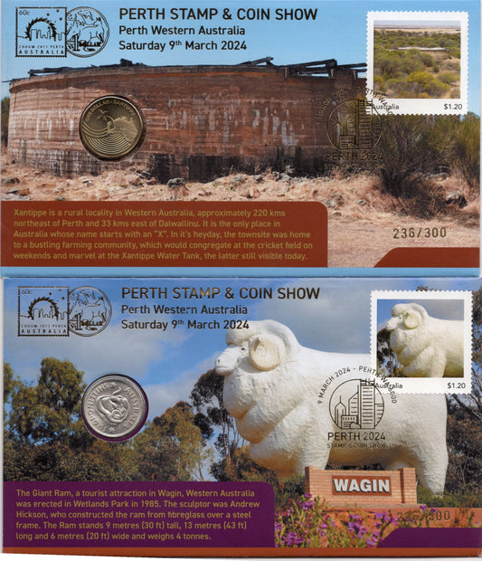 2024 Perth Stamp & Coin Show Matching Pair #236/300 — Giant Ram & Xantippe