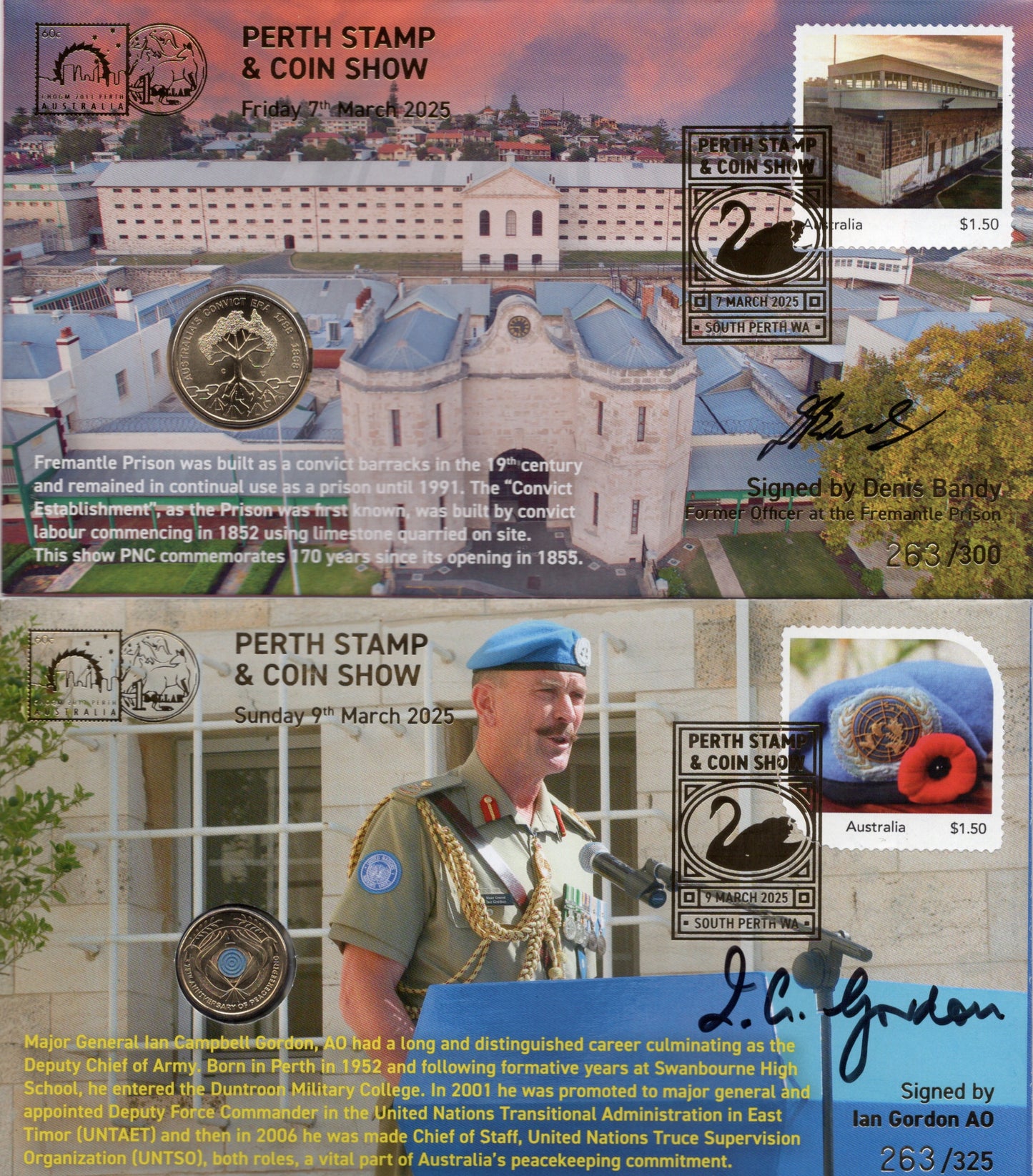202 Perth Stamp and Coin Show Special General Ian Campbell and Freemantle Prison 263/325
