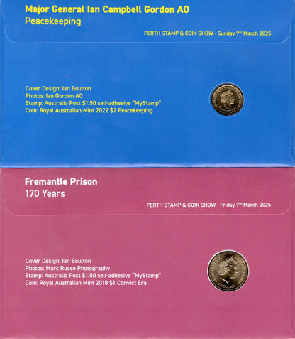 2025 Perth Stamp & Coin Show Matching Pair #263 — Fremantle Prison & Ian Gordon