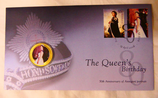 2006 the Queen's Birthday 80th PNC — 50th Anniversary of the Annigoni Portrait — Elizabeth Sa front