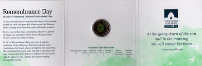 2014 Remembrance Day 'C' Colour-Printed ($2) Two Dollar Uncirculated Australian Decimal Coin