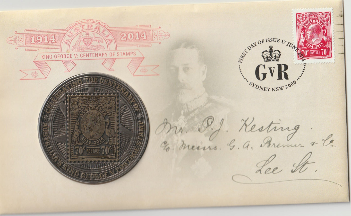 2014 King George V : Postage Stamp Centenary Stamp and Medallion Cover