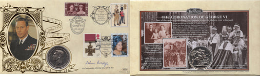 King George VI Coronation Benham Silk Medallion Cover — Signed Lt Cdr John Bridge GC
