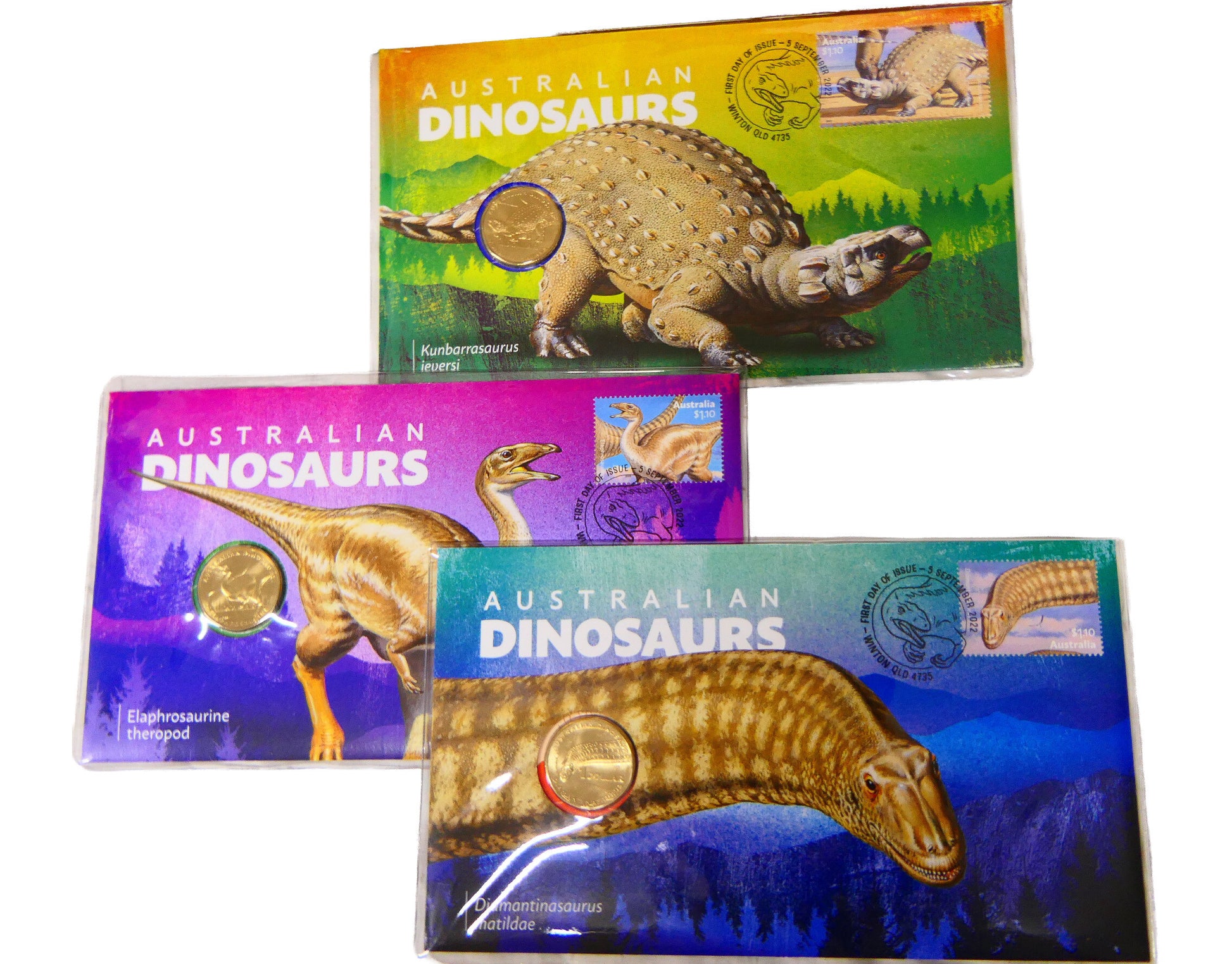 Australia Post Australian Dinosaurs PNC Set of 3 — First Day of Issue 2022 front