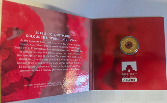 2018 Remembrance Day Armistice Centenary $2 Carded Coin front