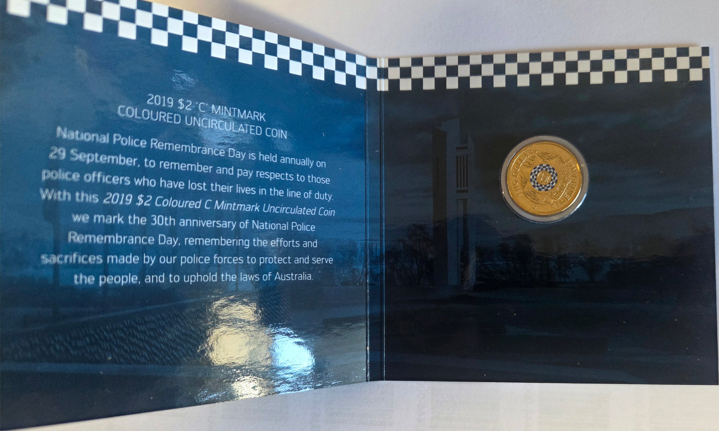 2019 $2 'c' Mint Mark Coloured 30th Anniversary National Police Remembrance Day front