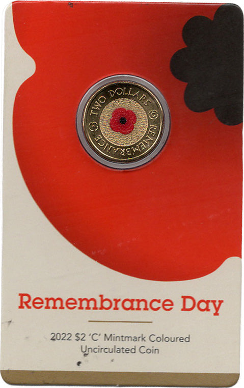 Australian 2022 Remembrance Day "C" mint marked carded $2 coloured coin by RAM