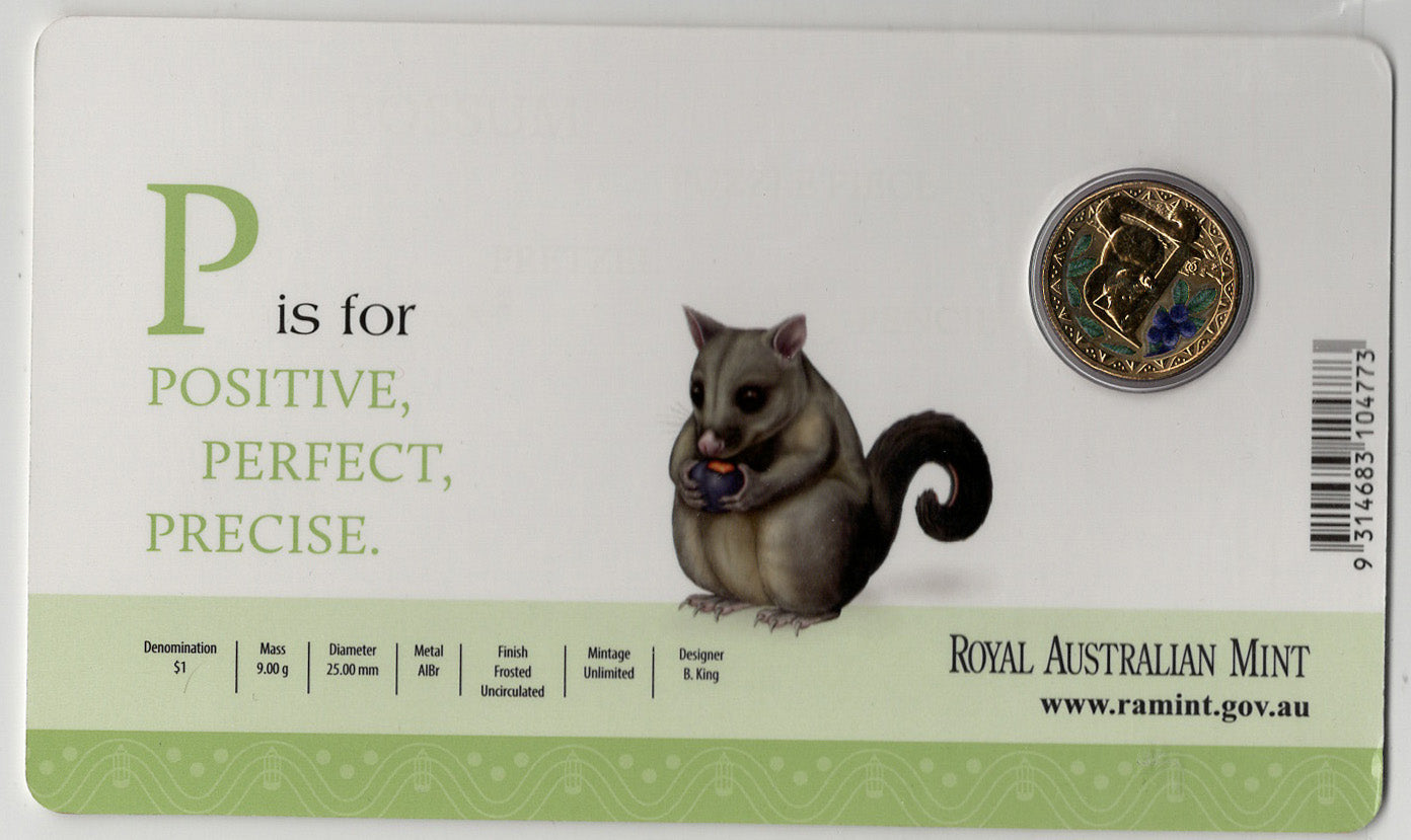 2015 $1 Coloured Frosted Uncirculated Coin Letter "P"